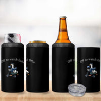 Off To Watch Fitba 4 in 1 Can Cooler Tumbler Funny Scottish Goose Riding Scooter Football Fan