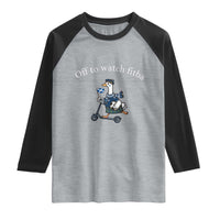 Off To Watch Fitba Raglan Shirt Funny Scottish Goose Riding Scooter Football Fan