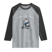 Off To Watch Fitba Raglan Shirt Funny Scottish Goose Riding Scooter Football Fan