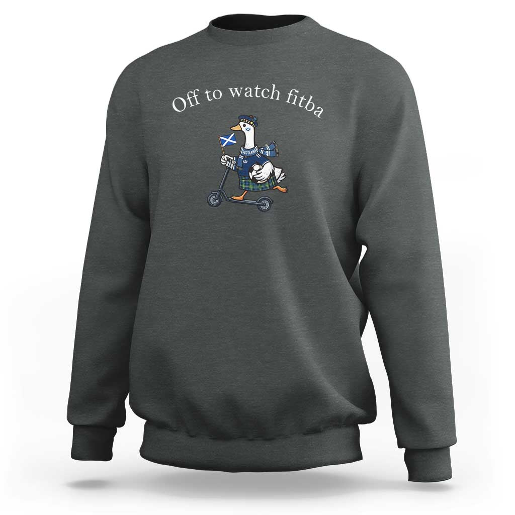 Off To Watch Fitba Sweatshirt Funny Scottish Goose Riding Scooter Football Fan