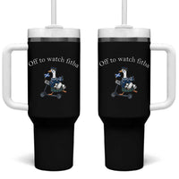 Off To Watch Fitba Tumbler With Handle Funny Scottish Goose Riding Scooter Football Fan