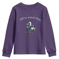 Off To Watch Fitba Youth Sweatshirt Funny Scottish Goose Riding Scooter Football Fan