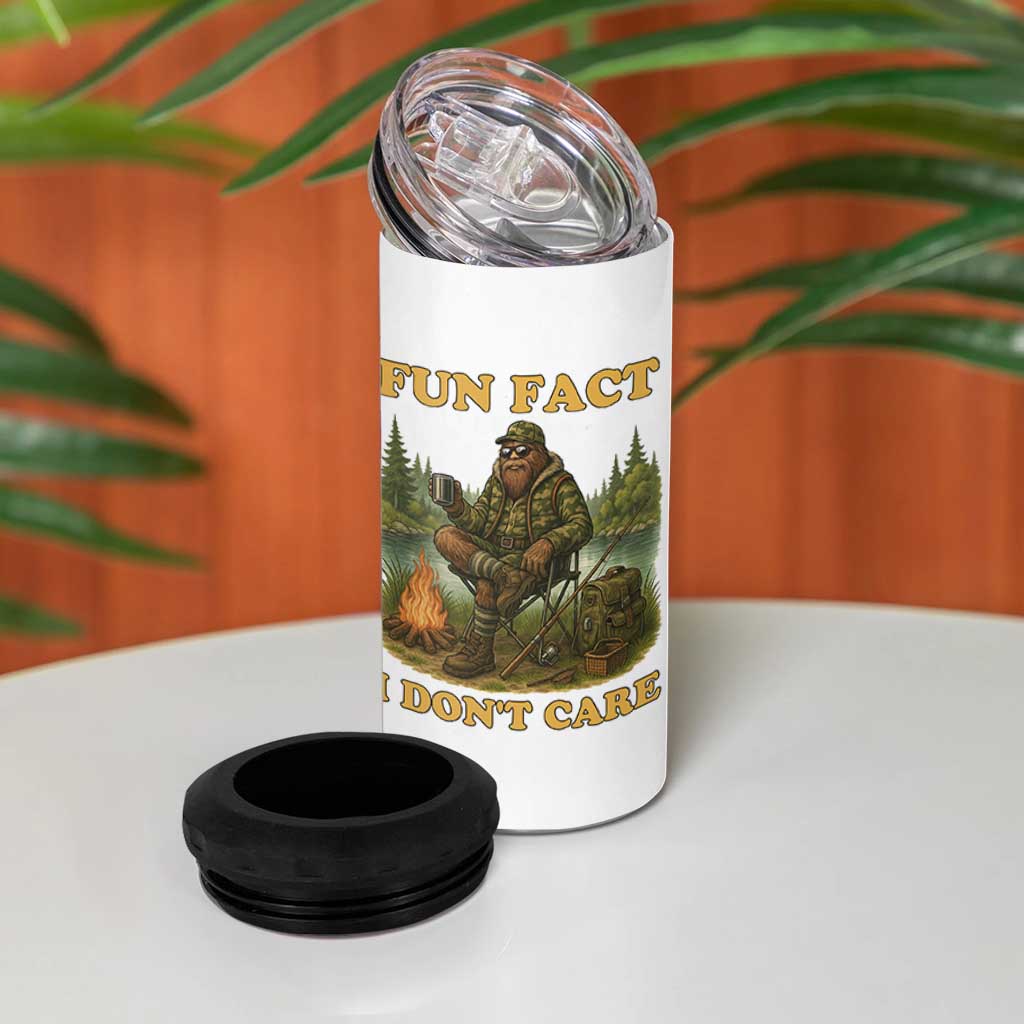 Funny Bigfoot Sarcastic 4 in 1 Can Cooler Tumbler Fun Fact I Don Not Care Sasquatch Camping