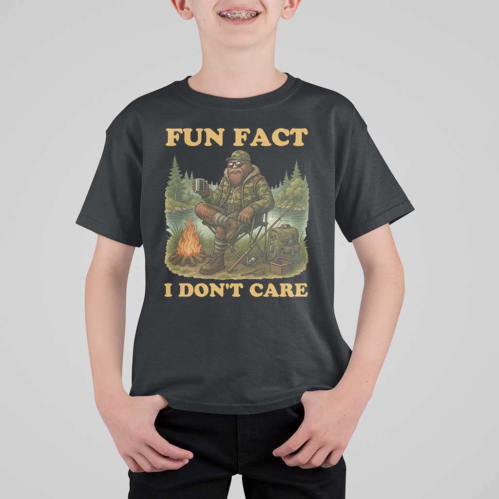 Funny Bigfoot Sarcastic T Shirt For Kid Fun Fact I Don Not Care Sasquatch Camping - Wonder Print Shop