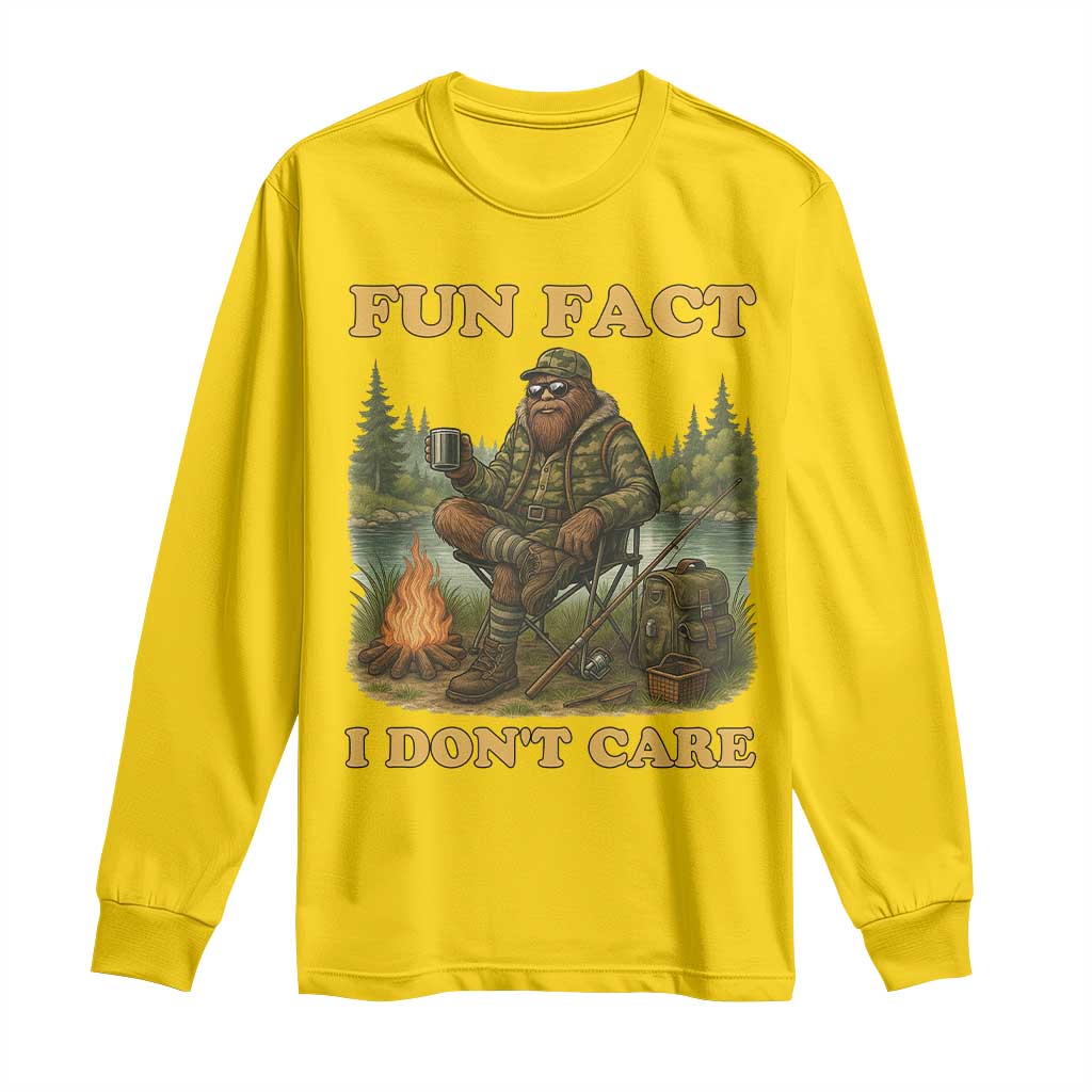 Funny Bigfoot Sarcastic Long Sleeve Shirt Fun Fact I Don Not Care Sasquatch Camping - Wonder Print Shop