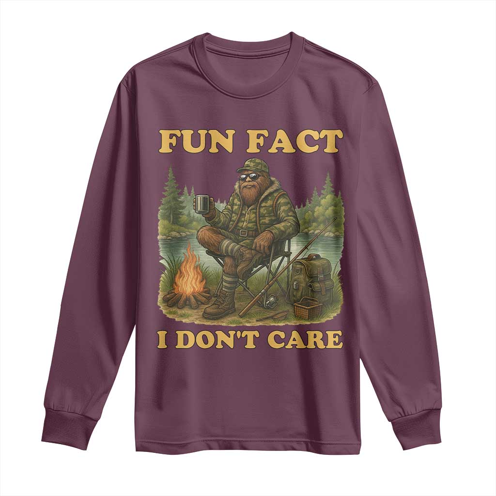 Funny Bigfoot Sarcastic Long Sleeve Shirt Fun Fact I Don Not Care Sasquatch Camping - Wonder Print Shop