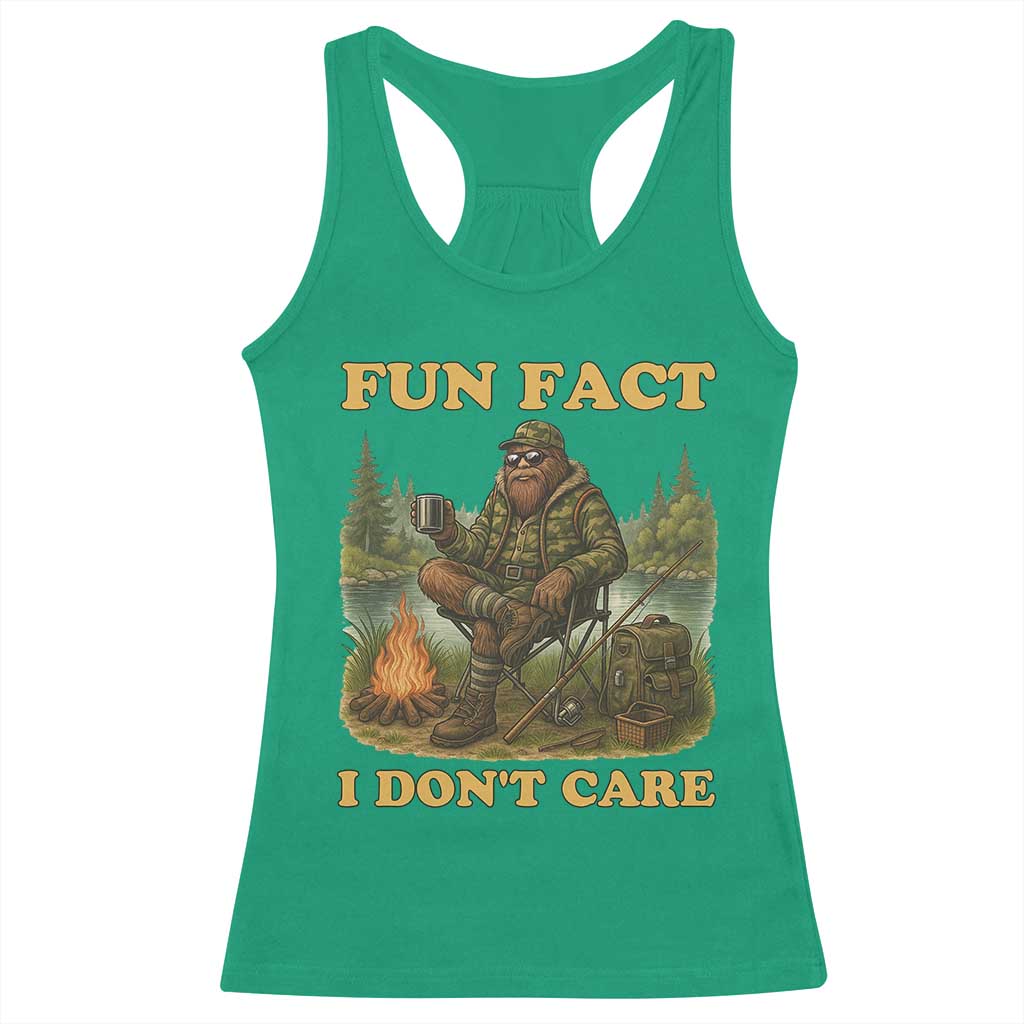 Funny Bigfoot Sarcastic Racerback Tank Top Fun Fact I Don Not Care Sasquatch Camping - Wonder Print Shop