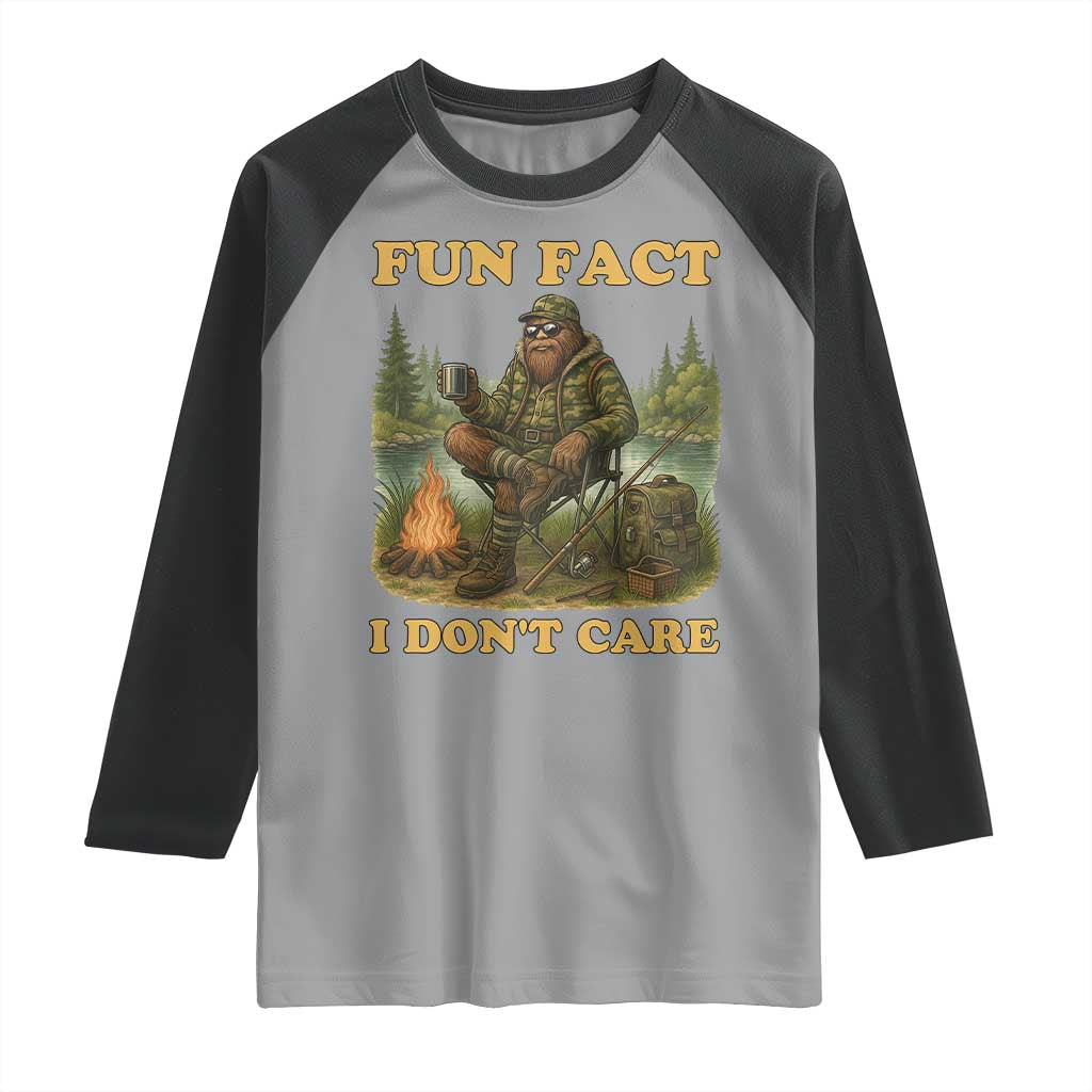 Funny Bigfoot Sarcastic Raglan Shirt Fun Fact I Don Not Care Sasquatch Camping - Wonder Print Shop