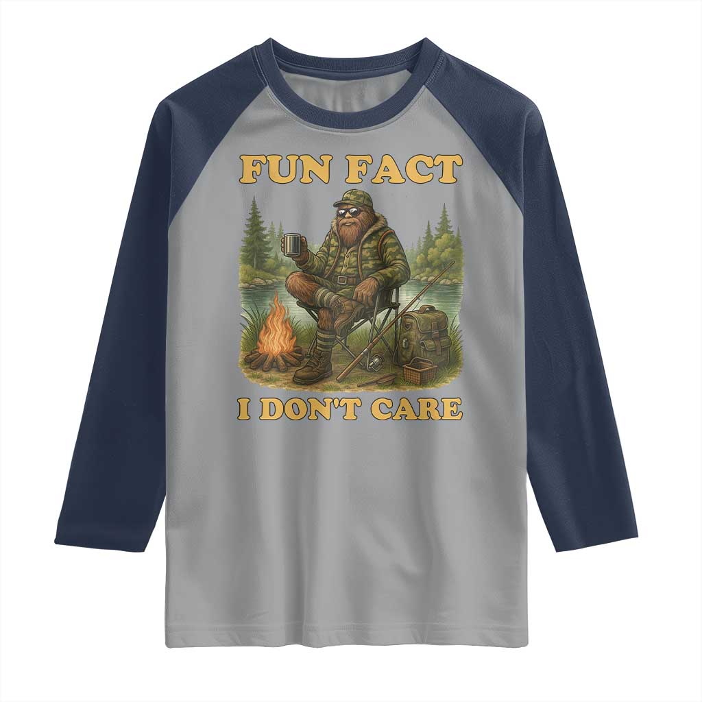 Funny Bigfoot Sarcastic Raglan Shirt Fun Fact I Don Not Care Sasquatch Camping - Wonder Print Shop