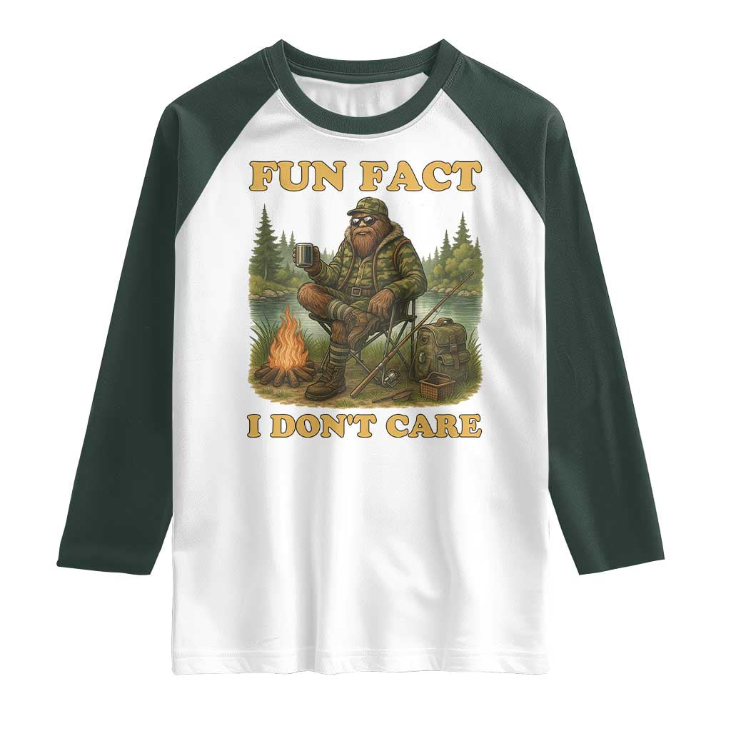 Funny Bigfoot Sarcastic Raglan Shirt Fun Fact I Don Not Care Sasquatch Camping - Wonder Print Shop