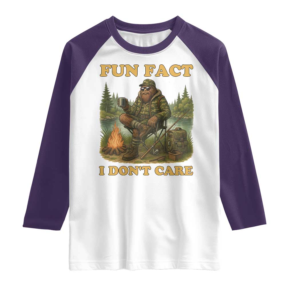 Funny Bigfoot Sarcastic Raglan Shirt Fun Fact I Don Not Care Sasquatch Camping - Wonder Print Shop