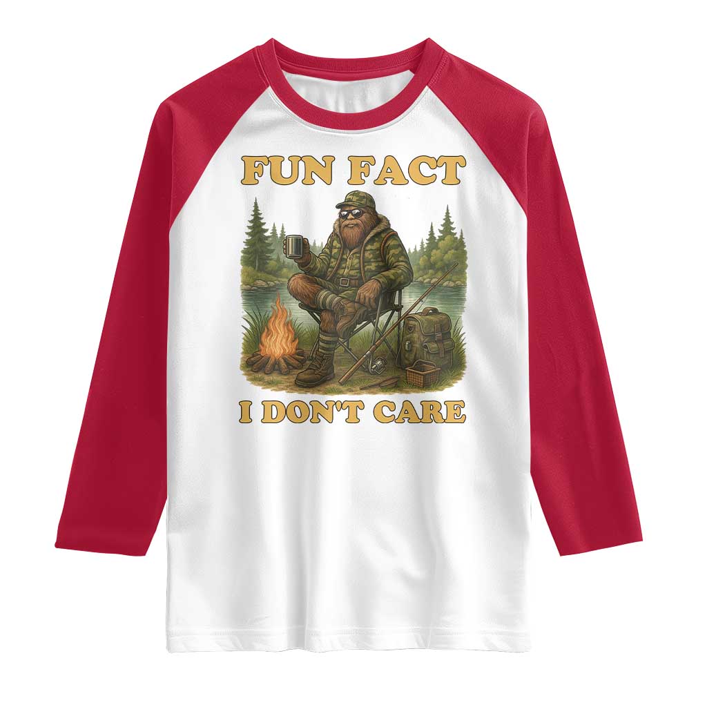 Funny Bigfoot Sarcastic Raglan Shirt Fun Fact I Don Not Care Sasquatch Camping - Wonder Print Shop
