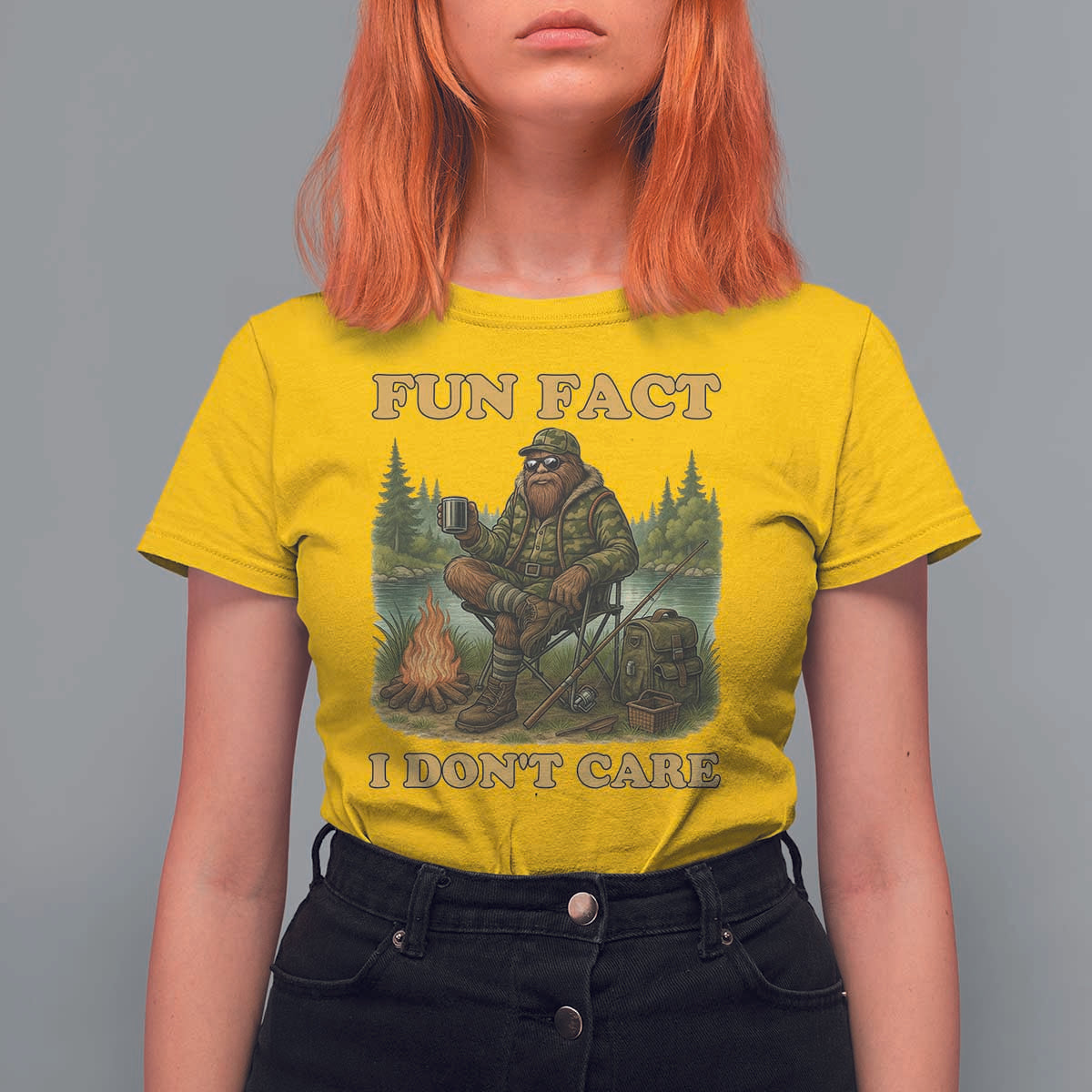 Funny Bigfoot Sarcastic T Shirt For Women Fun Fact I Don Not Care Sasquatch Camping - Wonder Print Shop