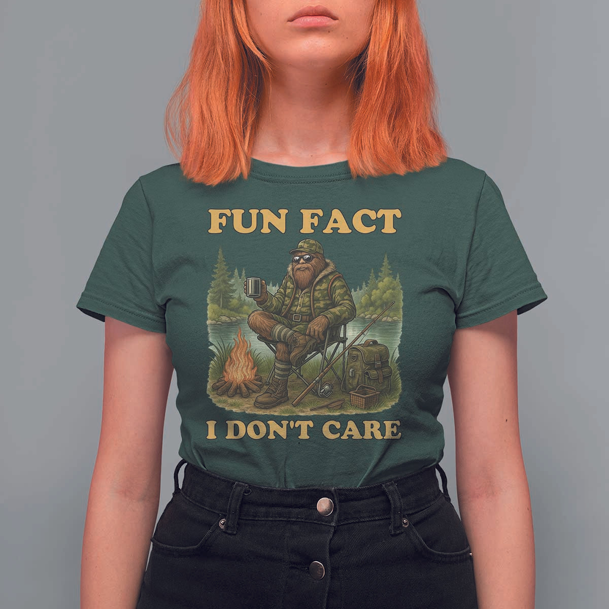 Funny Bigfoot Sarcastic T Shirt For Women Fun Fact I Don Not Care Sasquatch Camping - Wonder Print Shop