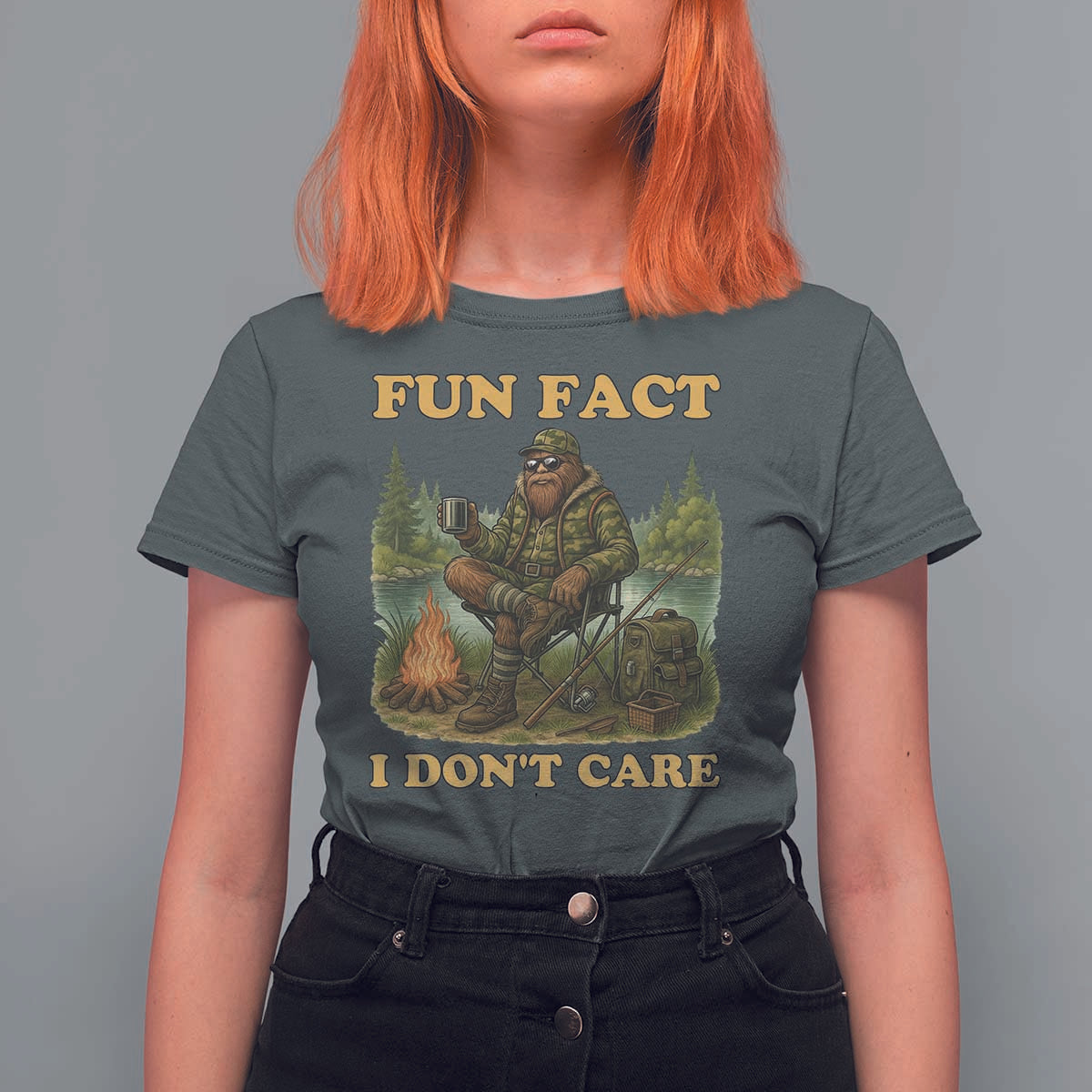 Funny Bigfoot Sarcastic T Shirt For Women Fun Fact I Don Not Care Sasquatch Camping - Wonder Print Shop