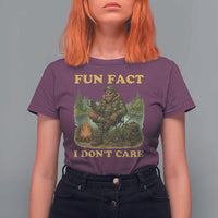 Funny Bigfoot Sarcastic T Shirt For Women Fun Fact I Don Not Care Sasquatch Camping - Wonder Print Shop