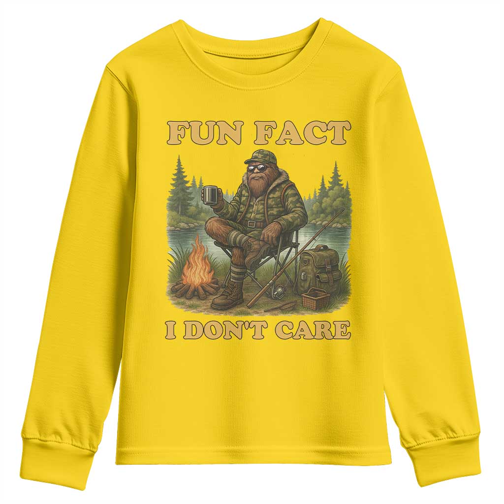 Funny Bigfoot Sarcastic Youth Sweatshirt Fun Fact I Don Not Care Sasquatch Camping - Wonder Print Shop