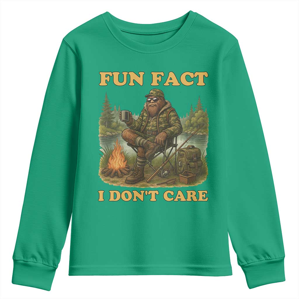 Funny Bigfoot Sarcastic Youth Sweatshirt Fun Fact I Don Not Care Sasquatch Camping - Wonder Print Shop