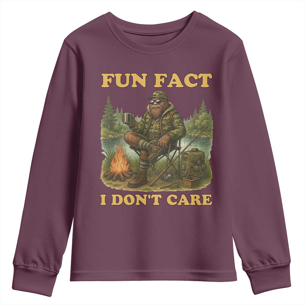 Funny Bigfoot Sarcastic Youth Sweatshirt Fun Fact I Don Not Care Sasquatch Camping - Wonder Print Shop