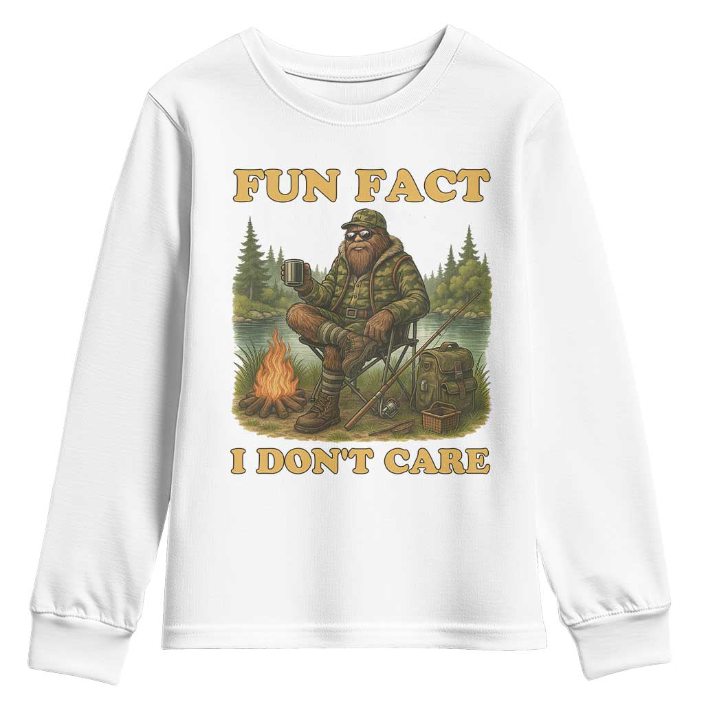 Funny Bigfoot Sarcastic Youth Sweatshirt Fun Fact I Don Not Care Sasquatch Camping - Wonder Print Shop