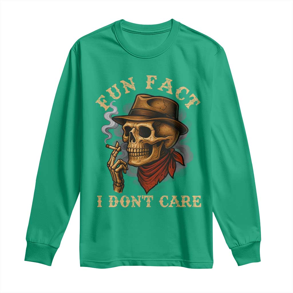 Funny Skull Sarcastic Long Sleeve Shirt Fun Fact I Don Not Care - Wonder Print Shop