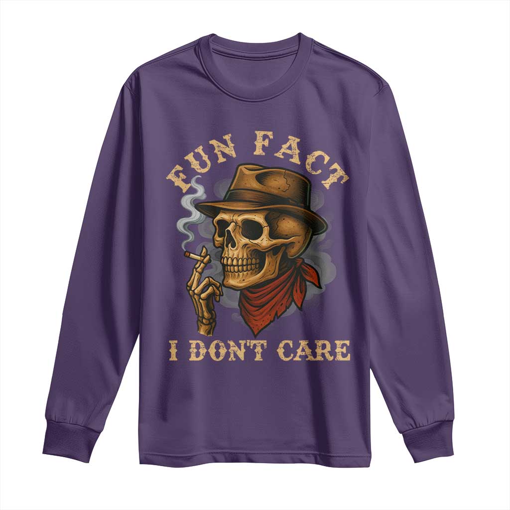 Funny Skull Sarcastic Long Sleeve Shirt Fun Fact I Don Not Care - Wonder Print Shop