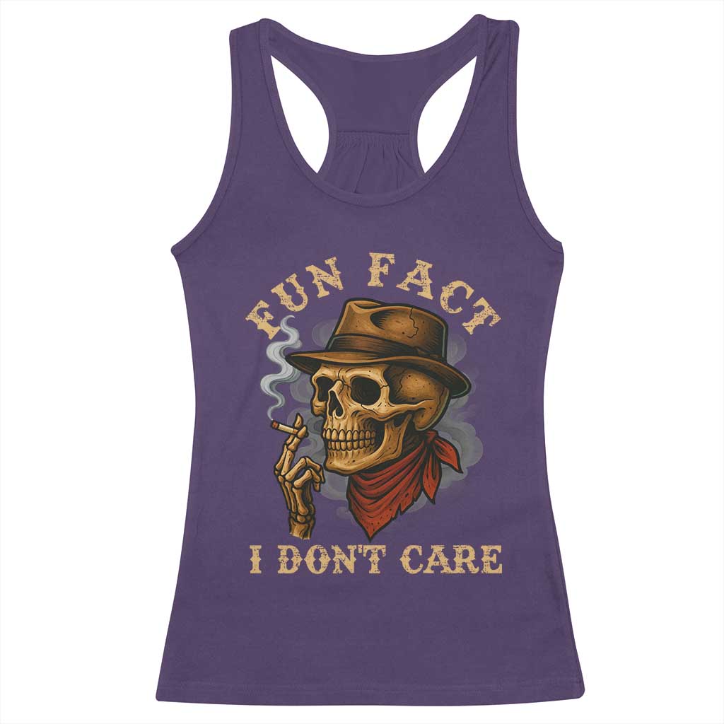 Funny Skull Sarcastic Racerback Tank Top Fun Fact I Don Not Care - Wonder Print Shop