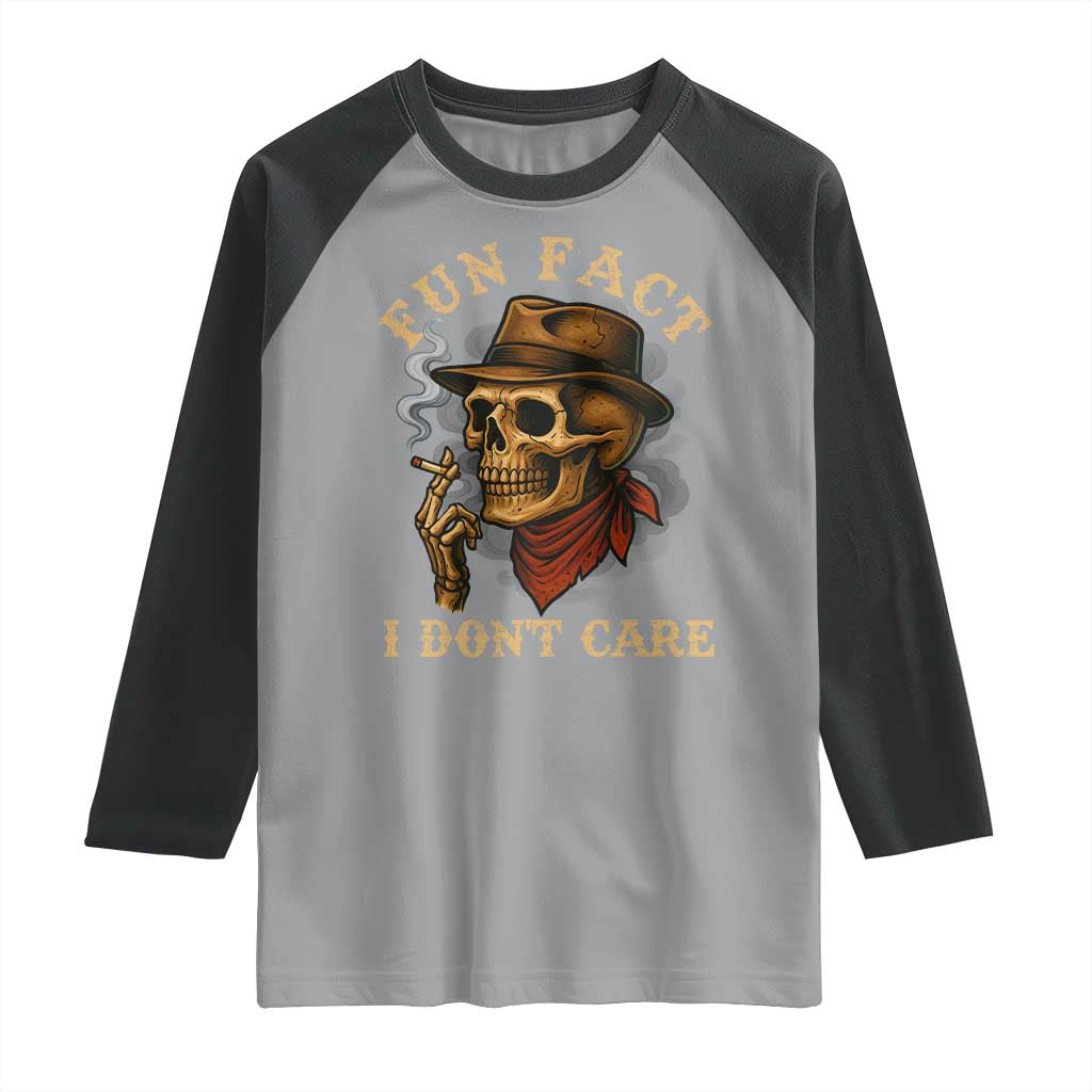 Funny Skull Sarcastic Raglan Shirt Fun Fact I Don Not Care - Wonder Print Shop