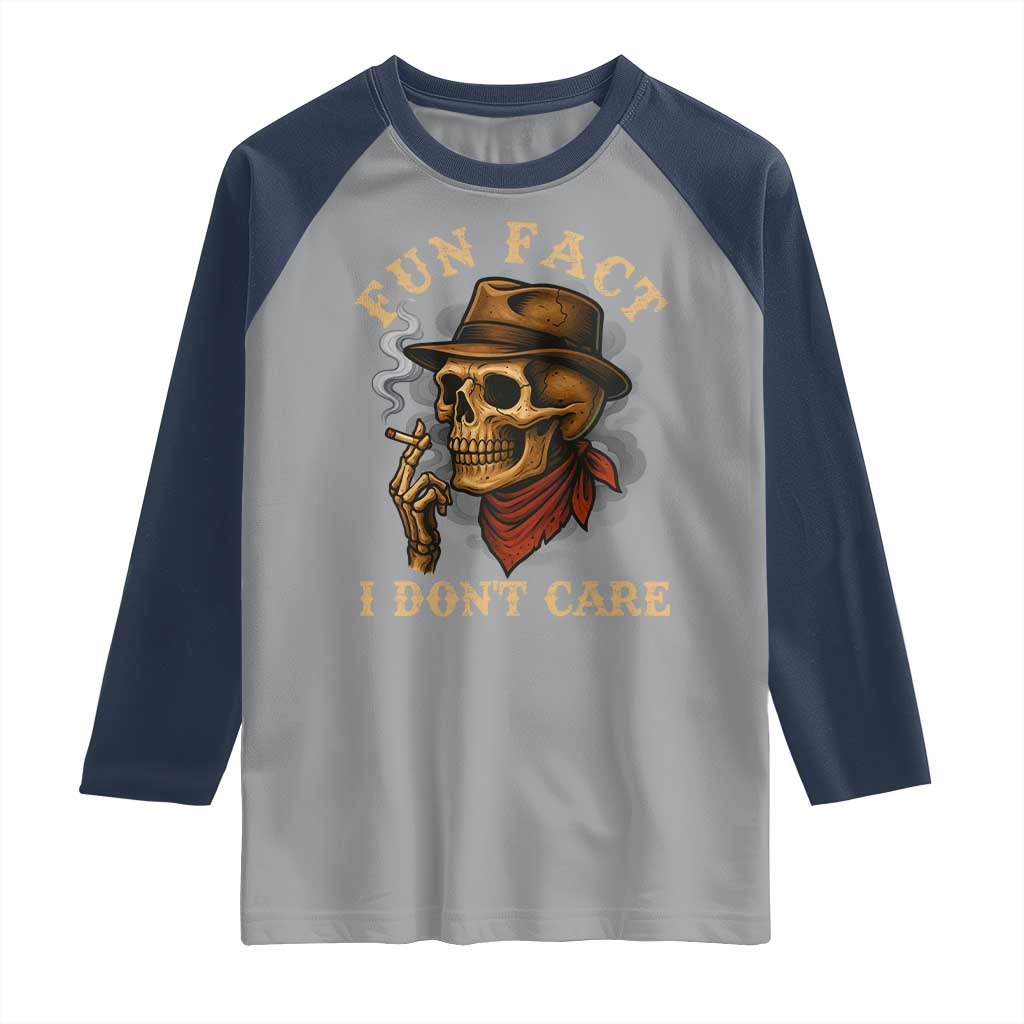 Funny Skull Sarcastic Raglan Shirt Fun Fact I Don Not Care - Wonder Print Shop