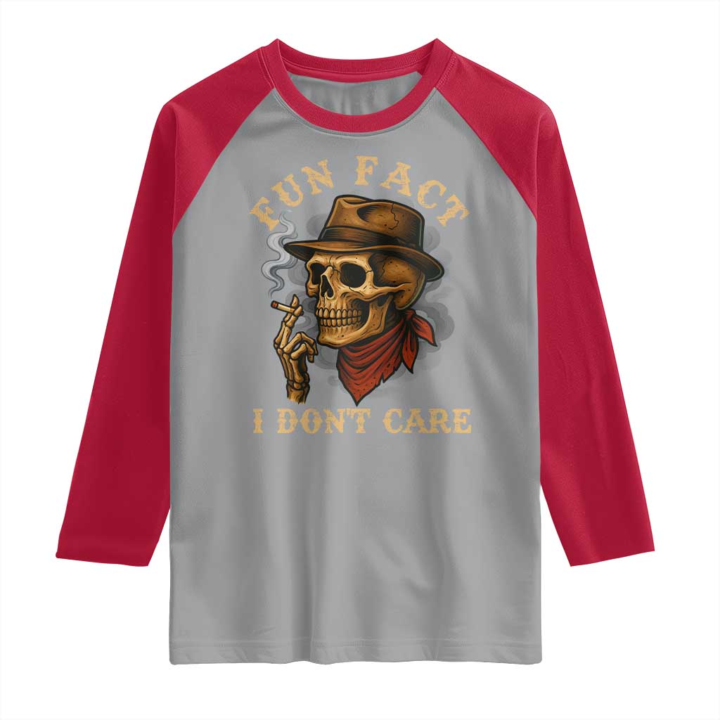 Funny Skull Sarcastic Raglan Shirt Fun Fact I Don Not Care - Wonder Print Shop