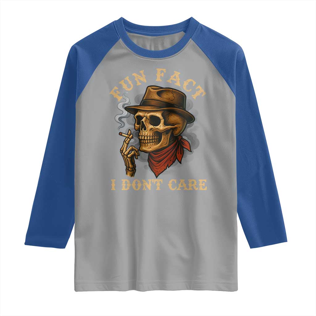 Funny Skull Sarcastic Raglan Shirt Fun Fact I Don Not Care - Wonder Print Shop