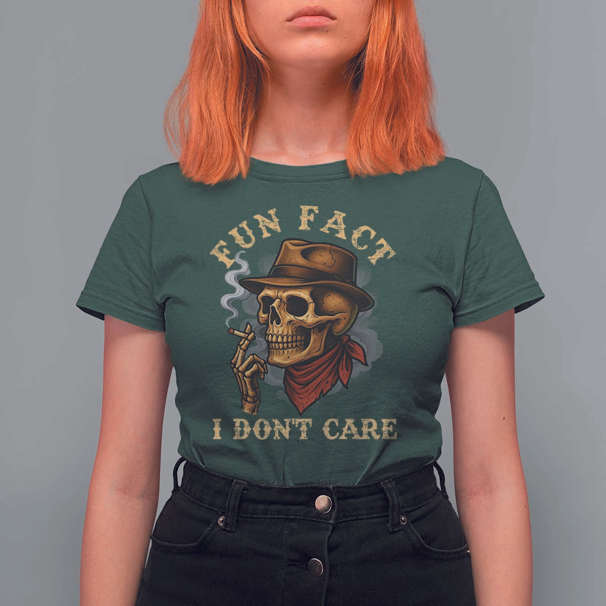 Funny Skull Sarcastic T Shirt For Women Fun Fact I Don Not Care - Wonder Print Shop