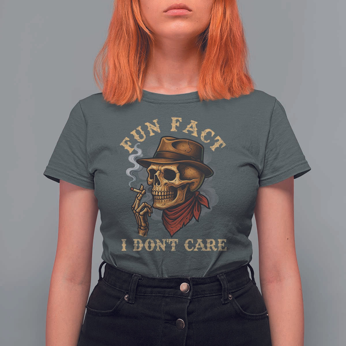 Funny Skull Sarcastic T Shirt For Women Fun Fact I Don Not Care - Wonder Print Shop