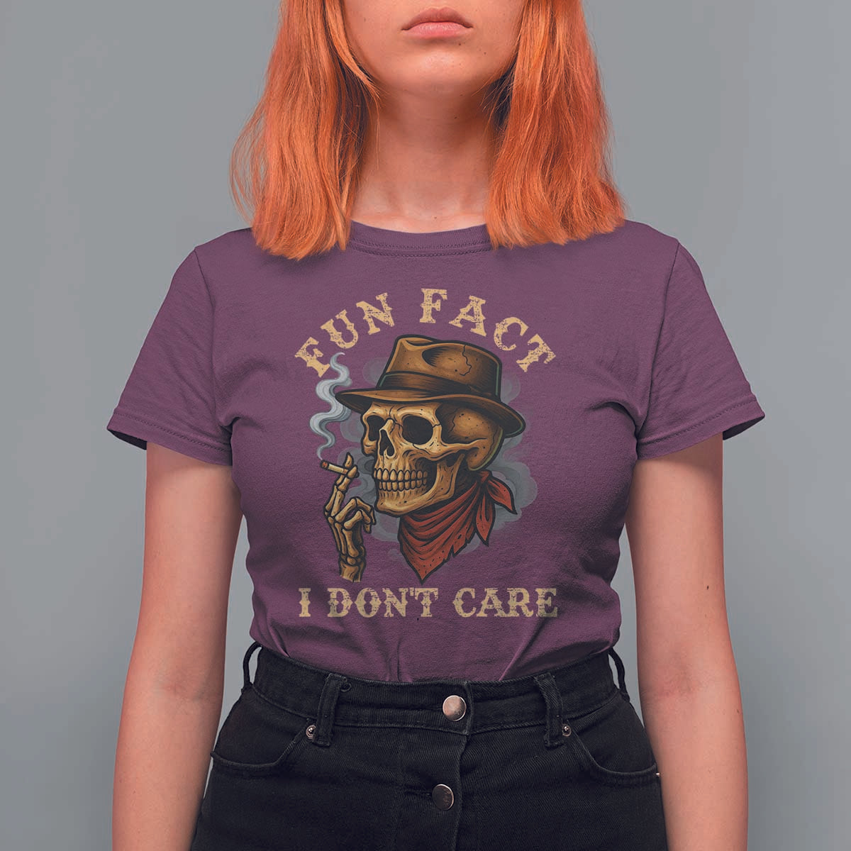 Funny Skull Sarcastic T Shirt For Women Fun Fact I Don Not Care - Wonder Print Shop