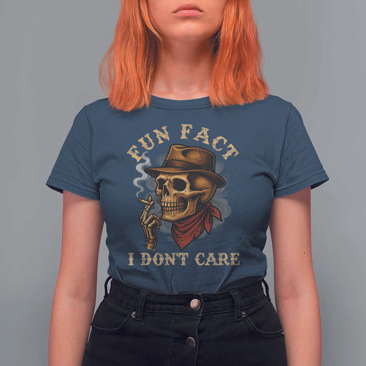 Funny Skull Sarcastic T Shirt For Women Fun Fact I Don Not Care - Wonder Print Shop