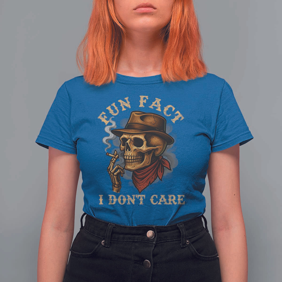 Funny Skull Sarcastic T Shirt For Women Fun Fact I Don Not Care - Wonder Print Shop