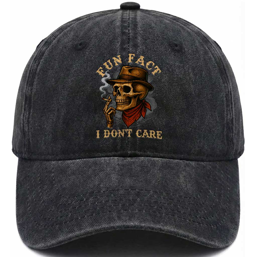 Funny Skull Sarcastic Washed Cotton Baseball Cap Fun Fact I Don Not Care