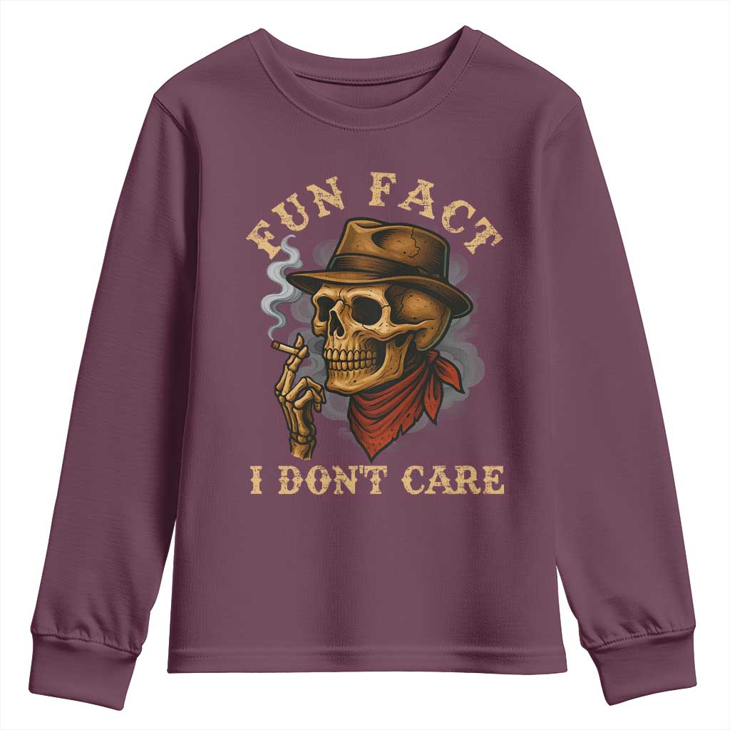 Funny Skull Sarcastic Youth Sweatshirt Fun Fact I Don Not Care - Wonder Print Shop