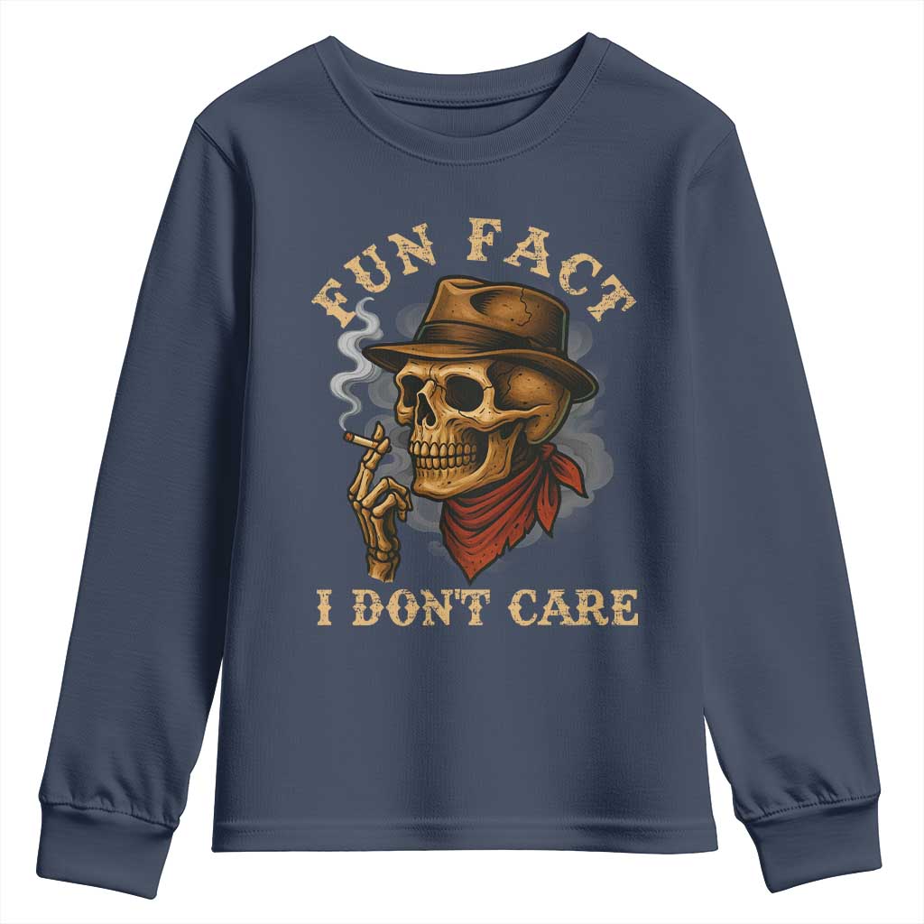 Funny Skull Sarcastic Youth Sweatshirt Fun Fact I Don Not Care - Wonder Print Shop