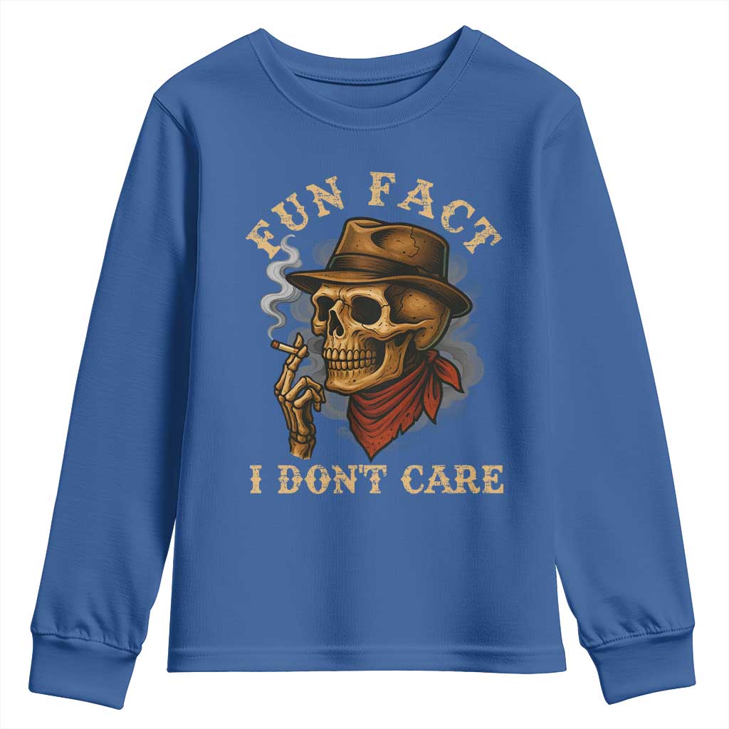 Funny Skull Sarcastic Youth Sweatshirt Fun Fact I Don Not Care - Wonder Print Shop