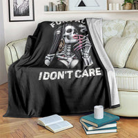 Funny Skeleton Smoking Throw Blanket Fun Fact I Don Not Care Sarcastic Women Skull - Wonder Print Shop