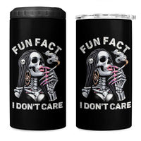 Funny Skeleton Smoking 4 in 1 Can Cooler Tumbler Fun Fact I Don Not Care Sarcastic Women Skull