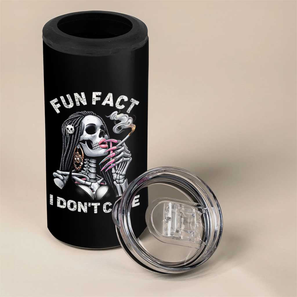 Funny Skeleton Smoking 4 in 1 Can Cooler Tumbler Fun Fact I Don Not Care Sarcastic Women Skull