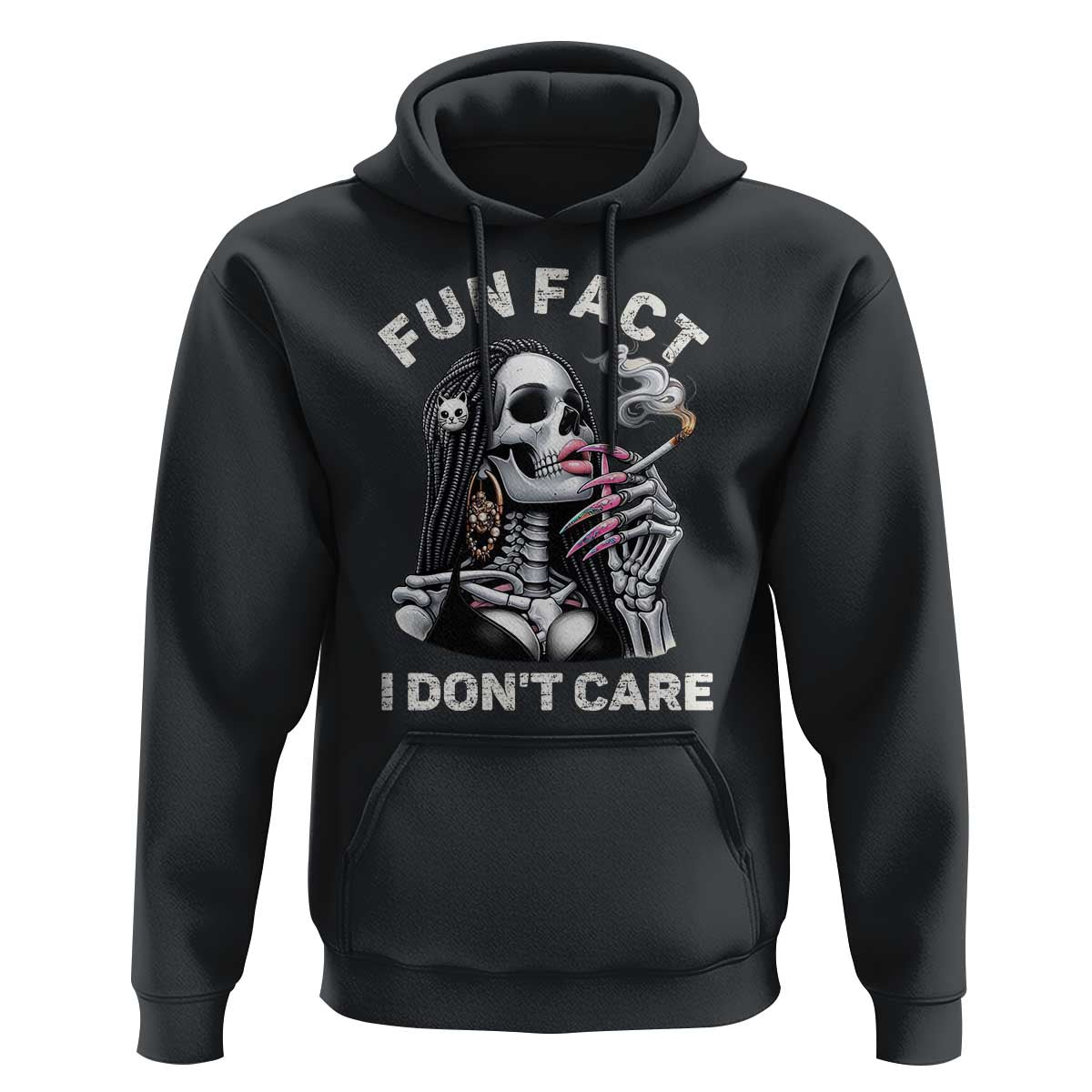 Funny Skeleton Smoking Hoodie Fun Fact I Don Not Care Sarcastic Women Skull - Wonder Print Shop