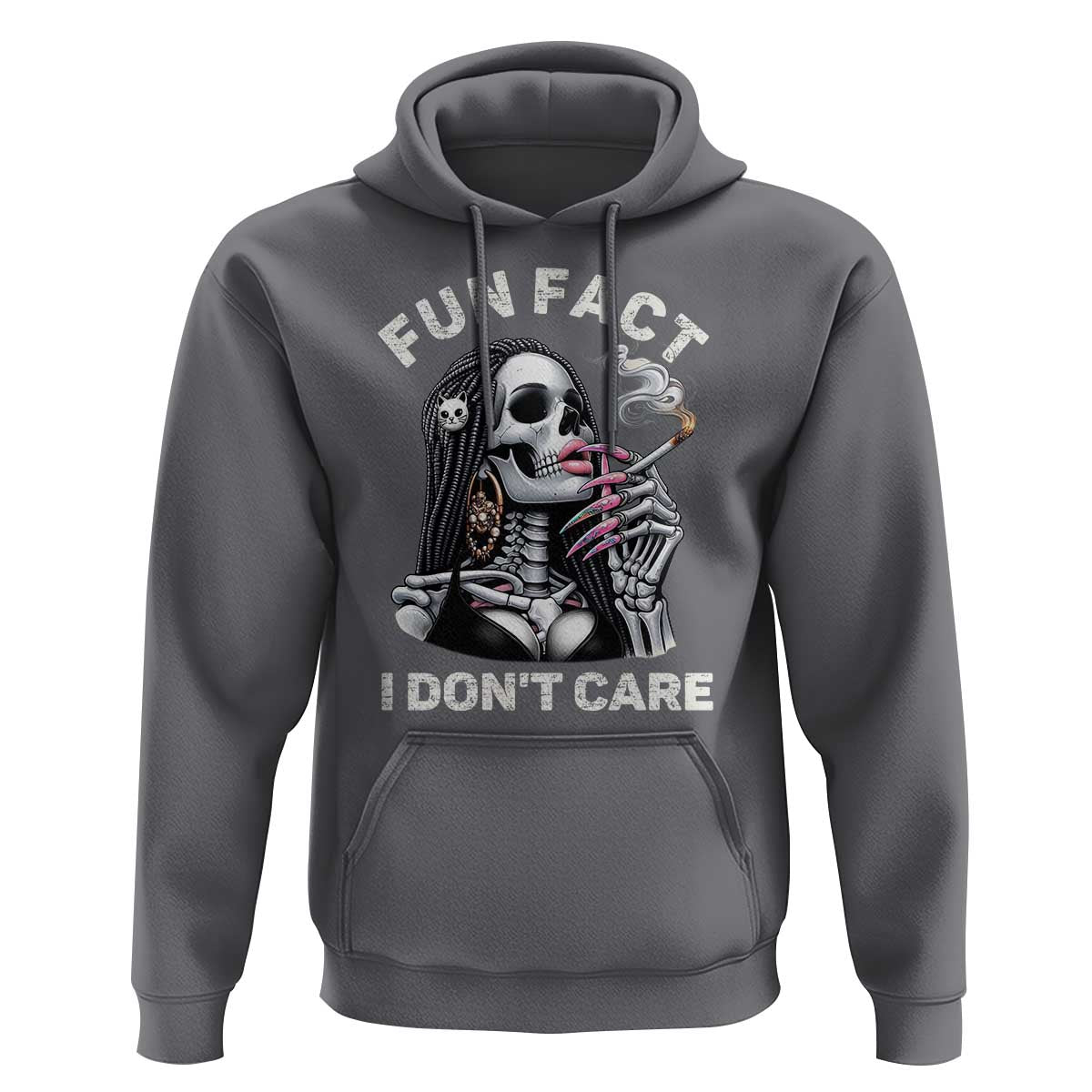 Funny Skeleton Smoking Hoodie Fun Fact I Don Not Care Sarcastic Women Skull - Wonder Print Shop