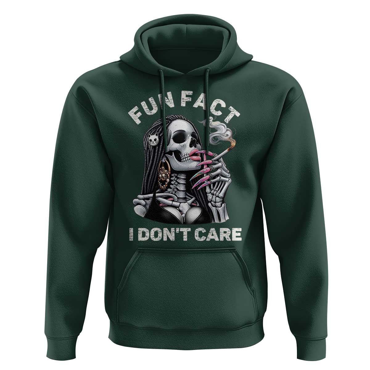 Funny Skeleton Smoking Hoodie Fun Fact I Don Not Care Sarcastic Women Skull - Wonder Print Shop