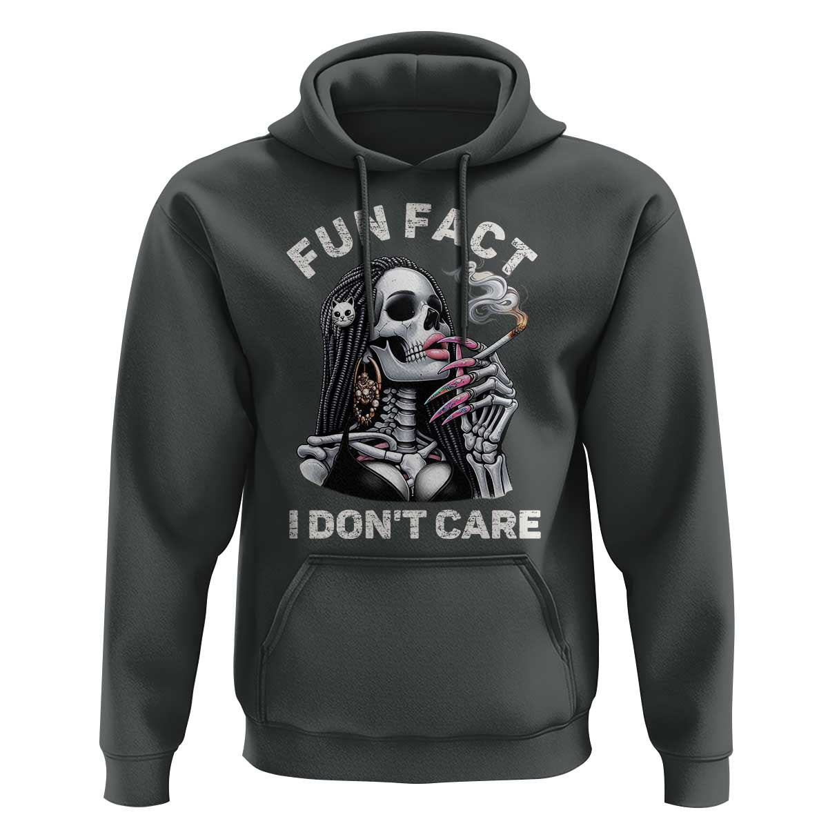 Funny Skeleton Smoking Hoodie Fun Fact I Don Not Care Sarcastic Women Skull - Wonder Print Shop