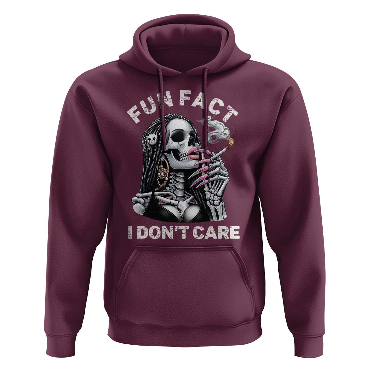Funny Skeleton Smoking Hoodie Fun Fact I Don Not Care Sarcastic Women Skull - Wonder Print Shop