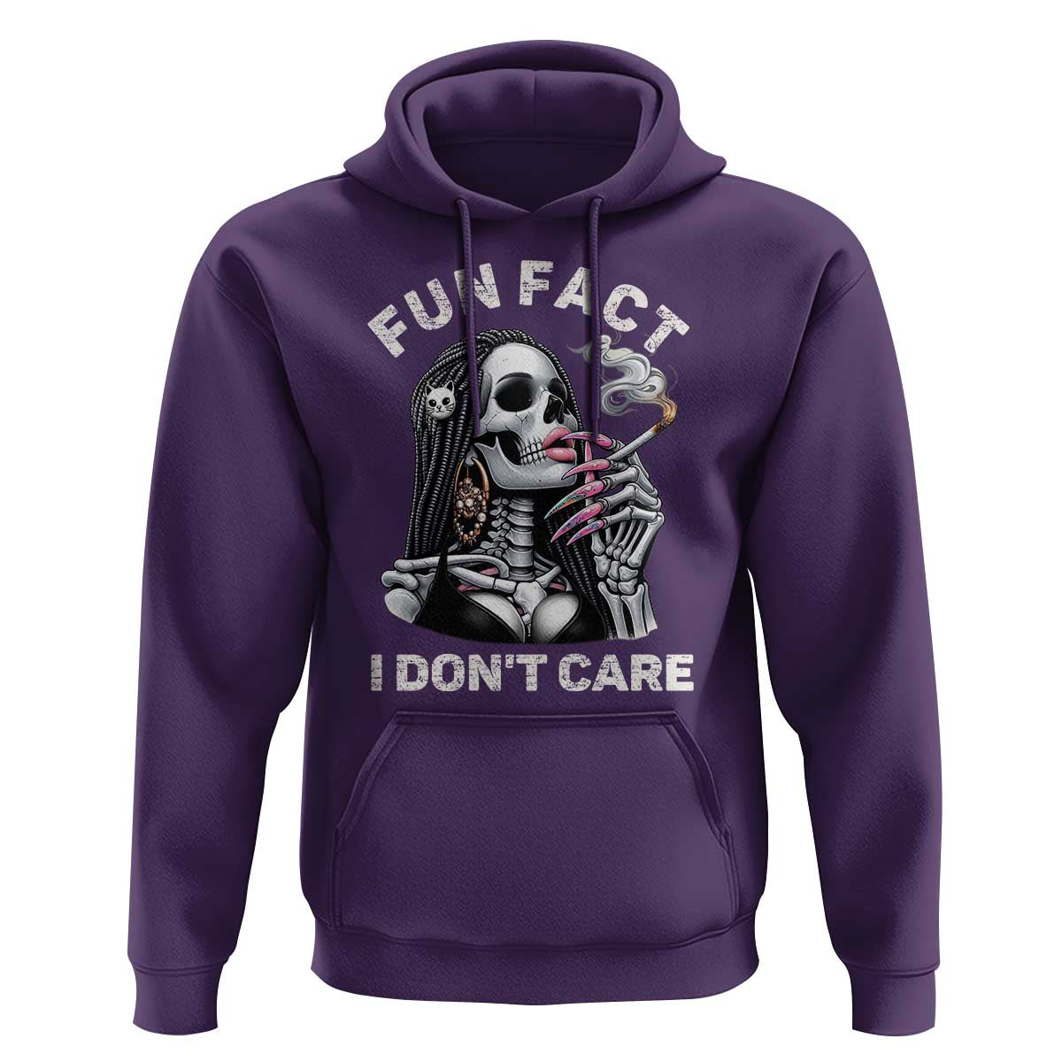 Funny Skeleton Smoking Hoodie Fun Fact I Don Not Care Sarcastic Women Skull - Wonder Print Shop