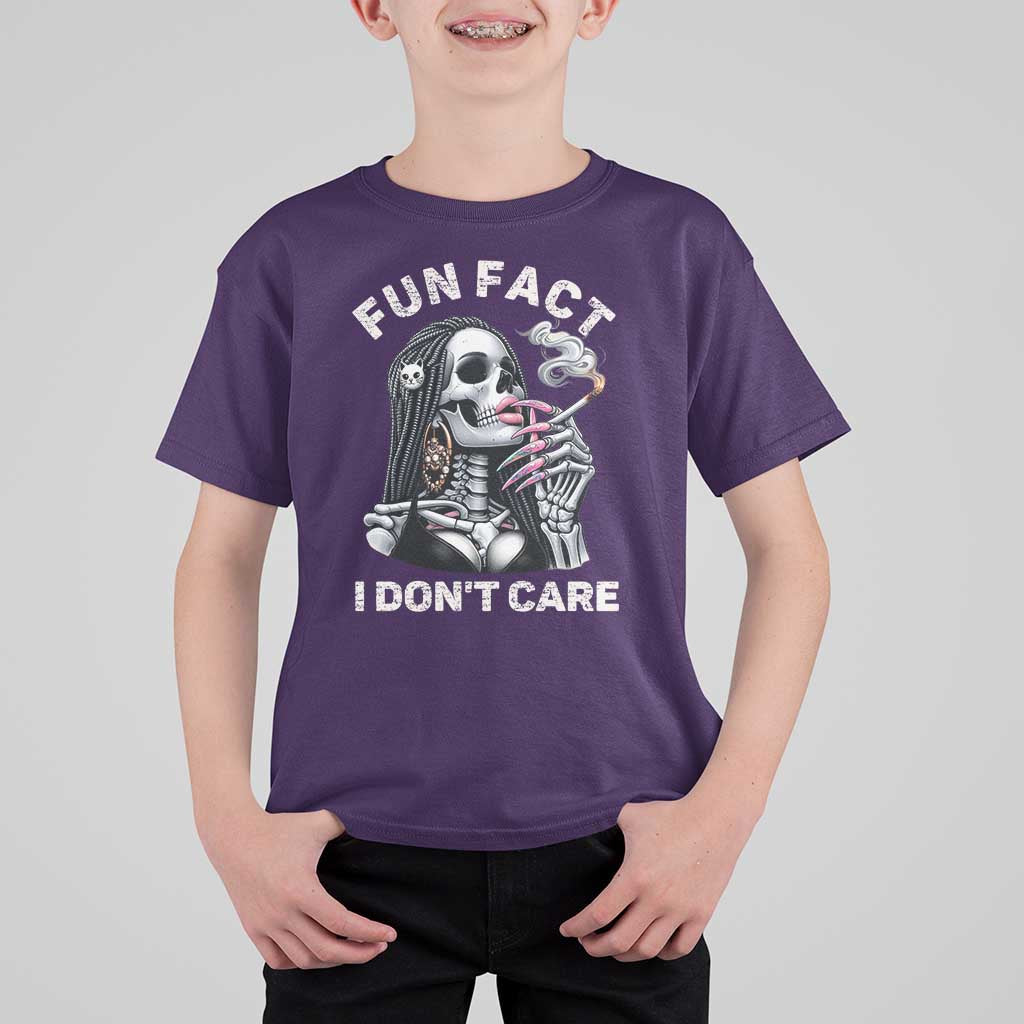 Funny Skeleton Smoking T Shirt For Kid Fun Fact I Don Not Care Sarcastic Women Skull - Wonder Print Shop